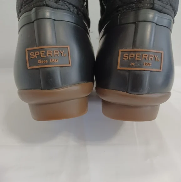 SPERRY  top side black rubber quilted duck boots zip and lace-up  size 9 - Picture 5 of 11